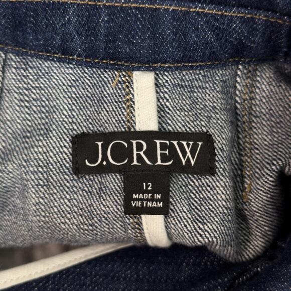 J Crew Denim Blazer Jacket Womens 12 Jean Short Gold Button Utility Preppy Chic - Picture 6 of 10